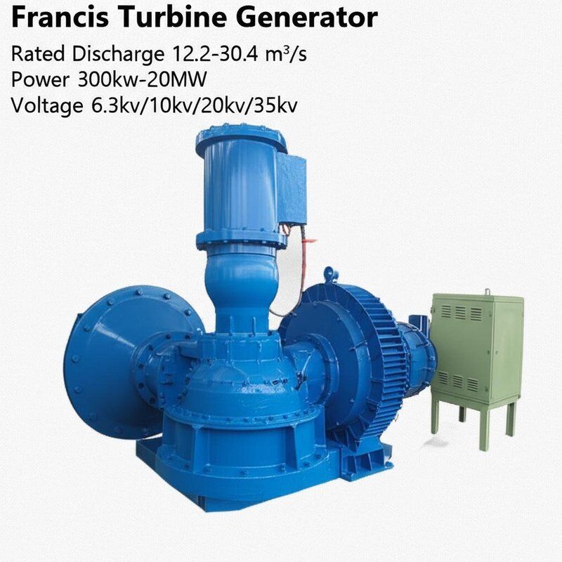 Generator Turbin Francis dengan Debit Terukur 12.2-30.4 m³/s Daya 300kw-20MW dan Tegangan 6.3kv/10kv/20kv/35kv