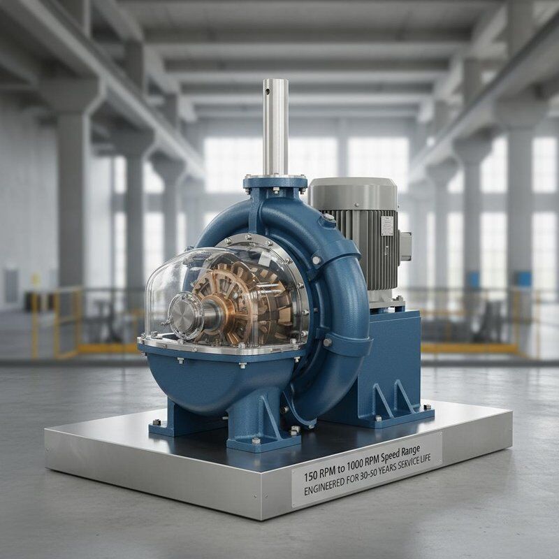 Francis Turbine Generator dengan rentang kecepatan 150RPM hingga 1000RPM, umur 30 hingga 50 tahun dan output daya 300kW hingga 20MW untuk pembangkit listrik tenaga air